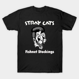 Fishnet stocking smile face cat art band T-Shirt